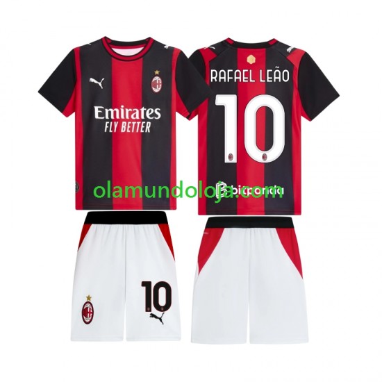 Camisola AC Milan Rafael Leao 10 Criança Equipamento Primeiro 2026-2027 Manga Curta